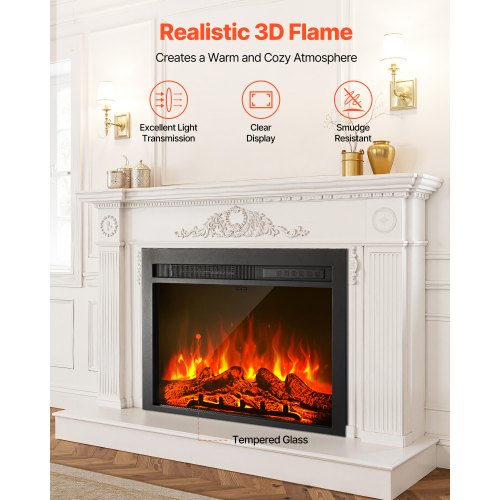Electric Fireplace Insert 28.5 inch Recessed and Wall Mounted with Adjustable