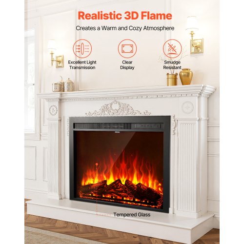 Electric Fireplace Insert 35 inch Recessed and Wall Mounted with Adjustable