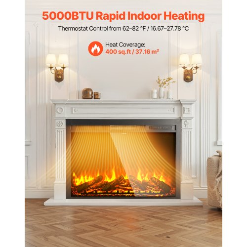 Electric Fireplace Insert 40 inch Recessed and Wall Mounted with Adjustable