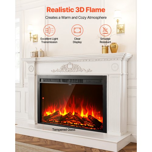 Electric Fireplace Insert 40 inch Recessed and Wall Mounted with Adjustable