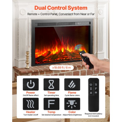 Electric Fireplace Insert 40 inch Recessed and Wall Mounted with Adjustable