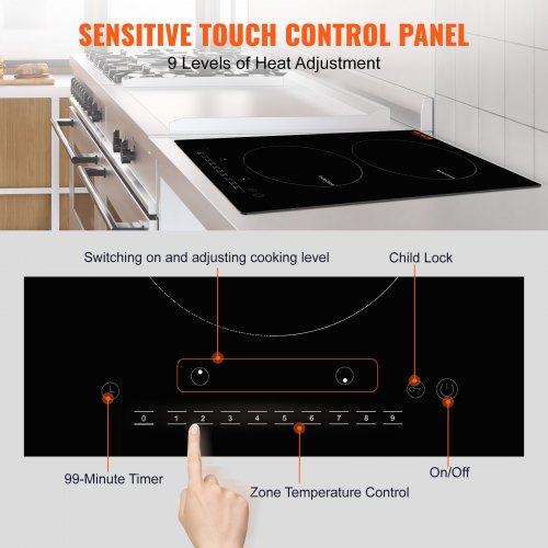 Electric Cooktop 2 Burners 12 Induction Stove Top Builtin Magnetic