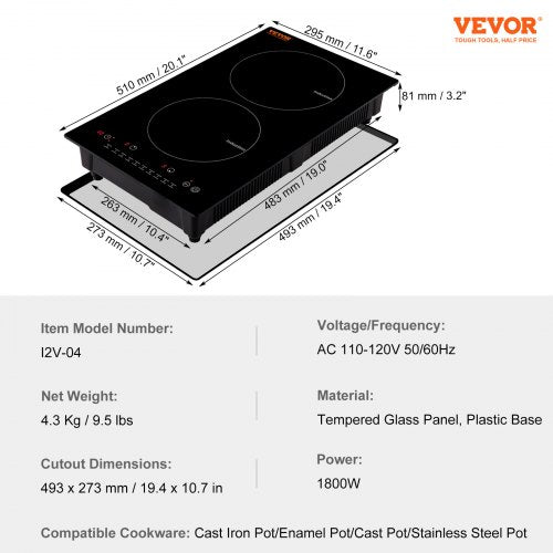 Electric Cooktop 2 Burners 12 Induction Stove Top Builtin Magnetic