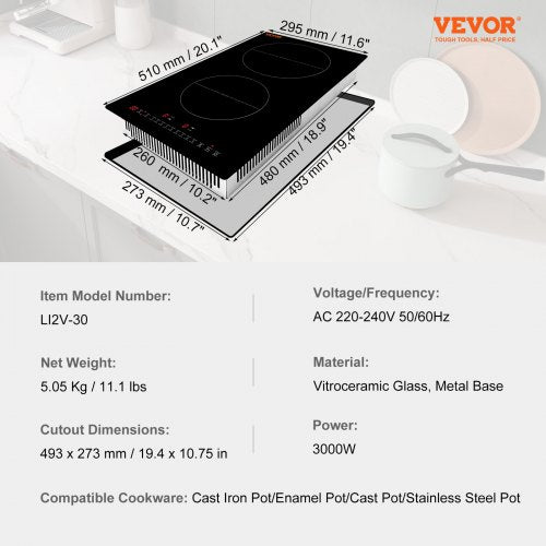 Electric Cooktop 2 Burners 12 Induction Stove Top Builtin Magnetic 1