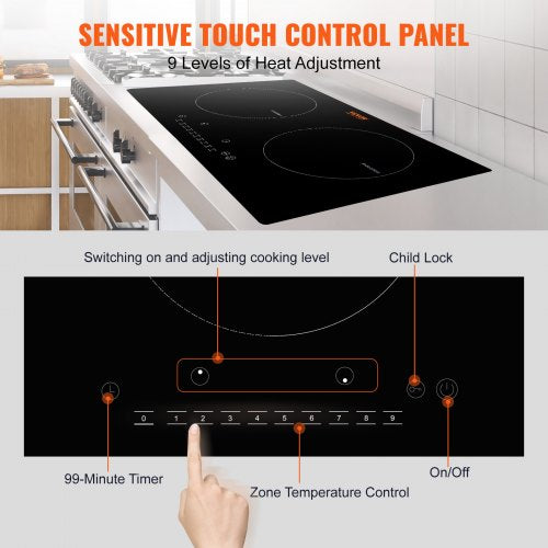 Electric Cooktop 2 Burners 24 Induction Stove Top Builtin Magnetic
