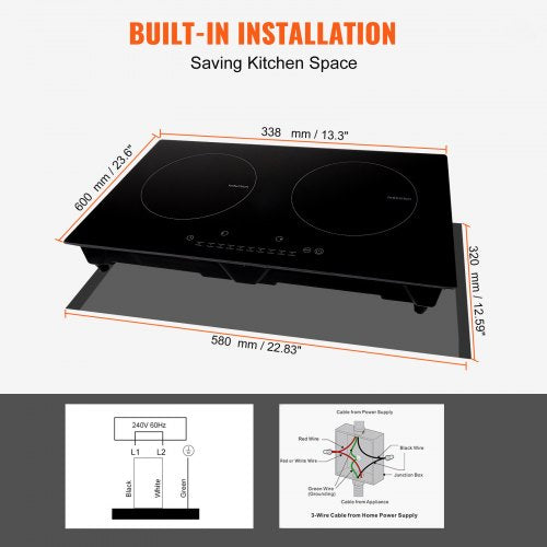 Electric Cooktop 2 Burners 24 Induction Stove Top Builtin Magnetic