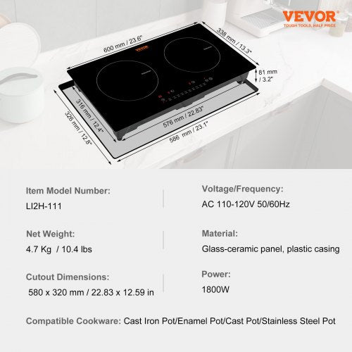 Electric Cooktop 2 Burners 24 Induction Stove Top Builtin Magnetic