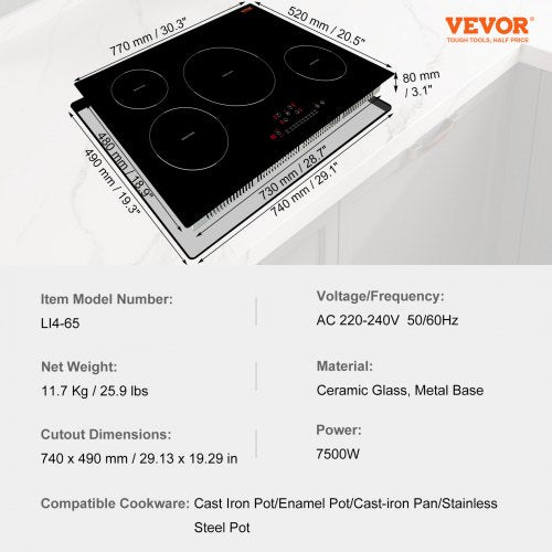Electric Cooktop 4 Burners 30 Induction Stove Top Builtin Magnetic