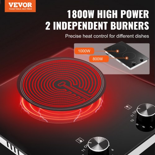 Electric Cooktop 12 inch 2 Burners Builtin Electric Stove Top 1800W