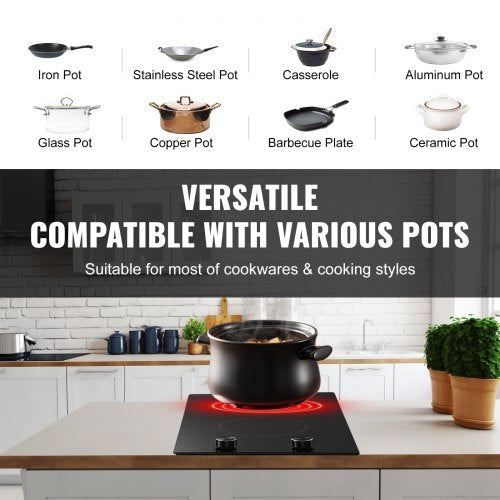 Electric Cooktop 12 inch 2 Burners Builtin Electric Stove Top 1800W