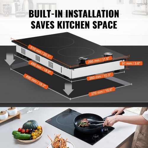 Electric Cooktop 12 inch 2 Burners Builtin Electric Stove Top 1800W