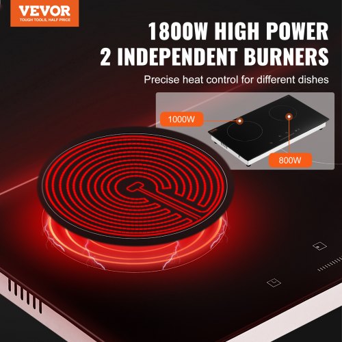 Electric Cooktop 24 inch 2 Burners Builtin Electric Stove Top 1800W