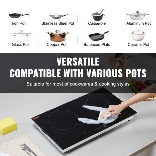 Electric Cooktop 24 inch 2 Burners Builtin Electric Stove Top 1800W