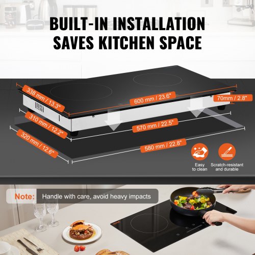 Electric Cooktop 24 inch 2 Burners Builtin Electric Stove Top 1800W