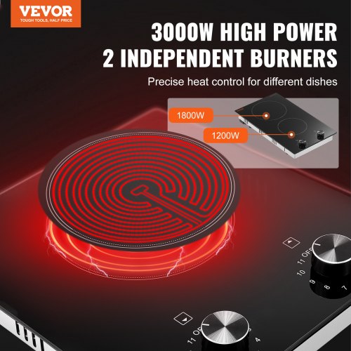 Electric Cooktop 12 inch 2 Burners Builtin Electric Stove Top 3000W