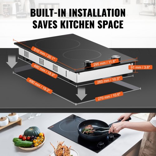 Electric Cooktop 12 inch 2 Burners Builtin Electric Stove Top 3000W