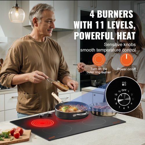 Electric Cooktop 24 inch 4 Burners Builtin Electric Stove Top 6000W