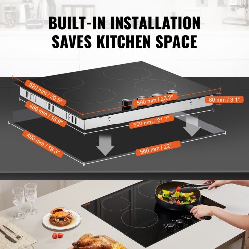 Electric Cooktop 24 inch 4 Burners Builtin Electric Stove Top 6000W