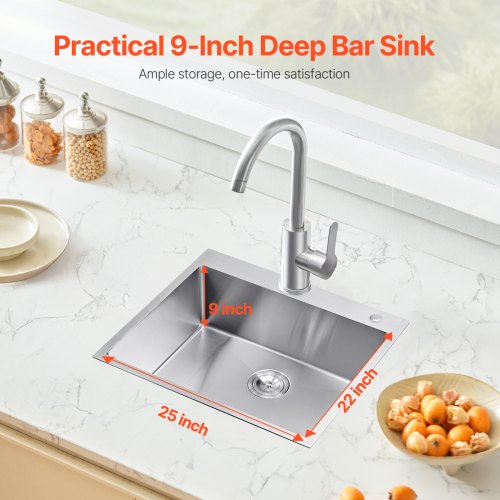 25 inch Kitchen Sink Workstation 304 Stainless Steel Top Mount Sinks