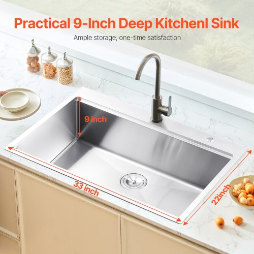 33 inch Kitchen Sink Workstation 304 Stainless Steel Top Mount Sinks