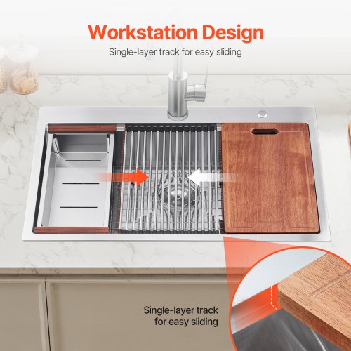 33 inch Kitchen Sink Workstation 304 Stainless Steel Top Mount Sinks