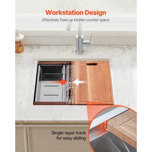 23 inch Kitchen Sink Workstation 304 Stainless Steel Undermount Sink