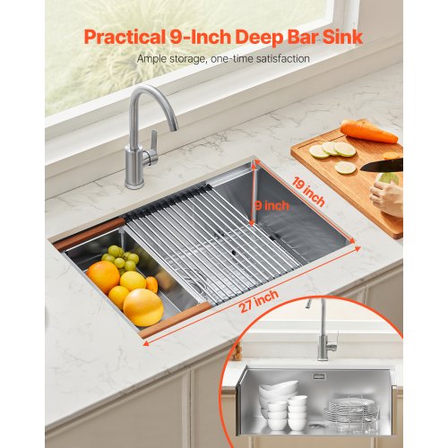 27 inch Kitchen Sink Workstation 304 Stainless Steel Undermount Sink