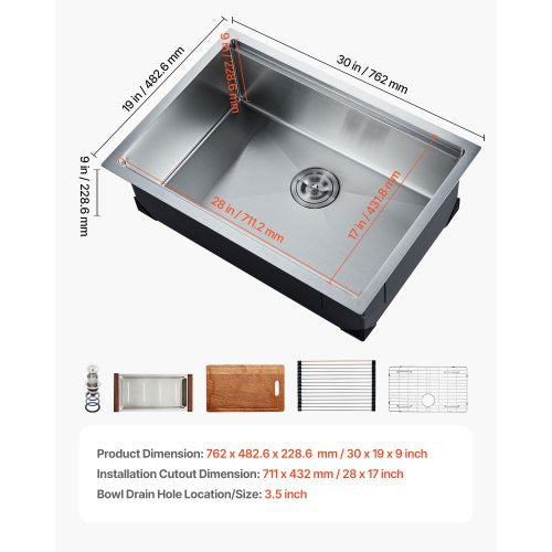 30 inch Kitchen Sink Workstation 304 Stainless Steel Undermount Sink