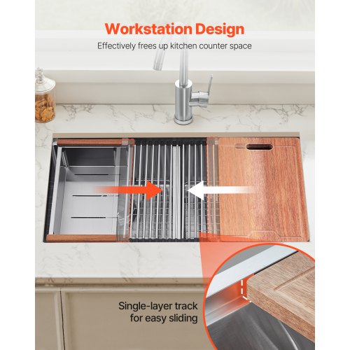 33 inch Kitchen Sink Workstation 304 Stainless Steel Undermount Sink