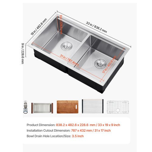 33 inch Kitchen Sink Workstation 304 Stainless Steel Undermount Sink