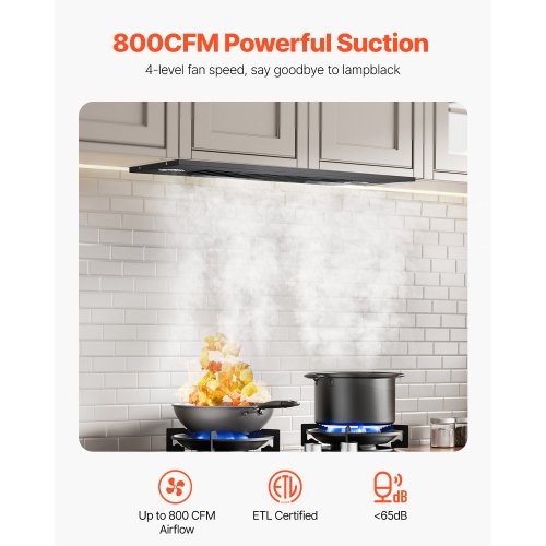 Range Hood Insert 30 Inch Builtin Kitchen Vent Hood 800CFM Steel Stove