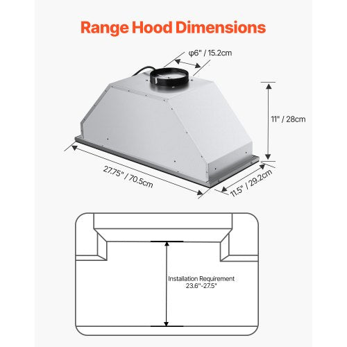 Range Hood Insert 30 Inch Builtin Kitchen Vent Hood 800CFM Stainless