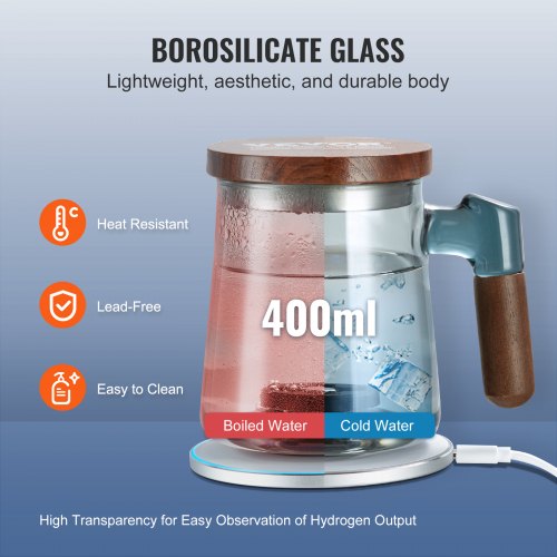 Hydrogen Water Cup 400 ml 141 oz Hydrogen Generator SPE Technology