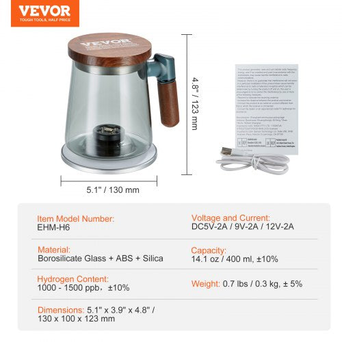 Hydrogen Water Cup 400 ml 141 oz Hydrogen Generator SPE Technology