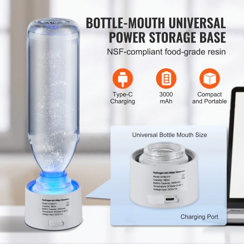 Hydrogen Water Bottle Generator 380 ml 134 oz Capacity Portable Hydrogen