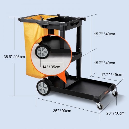 Cleaning Cart 3Shelf Commercial Janitorial Cart 200 lbs Capacity Plastic