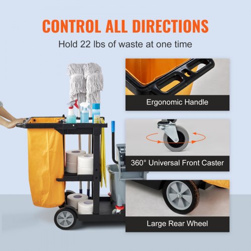 Cleaning Cart 3Shelf Commercial Janitorial Cart 200 lbs Capacity Plastic
