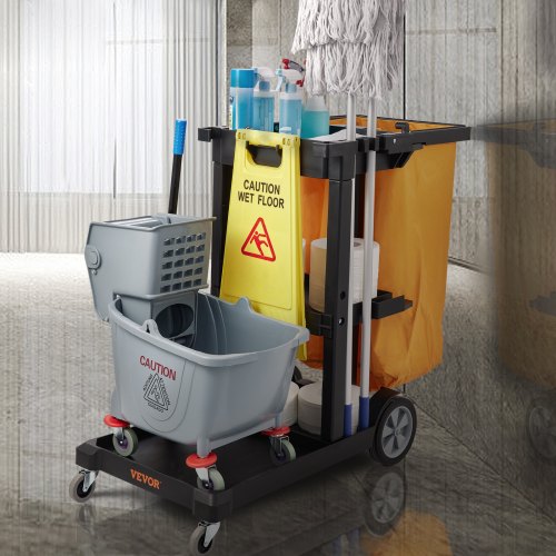 Cleaning Cart 3Shelf Commercial Janitorial Cart 200 lbs Capacity Plastic
