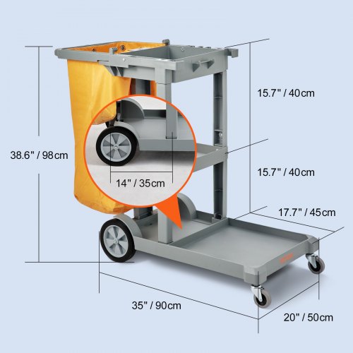 Cleaning Cart 3Shelf Commercial Janitorial Cart 200 lbs Capacity Plastic