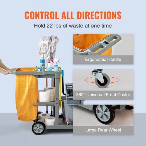 Cleaning Cart 3Shelf Commercial Janitorial Cart 200 lbs Capacity Plastic