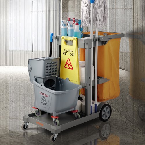 Cleaning Cart 3Shelf Commercial Janitorial Cart 200 lbs Capacity Plastic