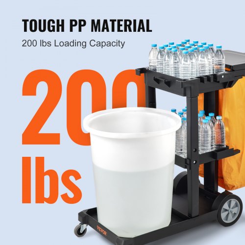 Cleaning Cart 3Shelf Commercial Janitorial Cart 200 lbs Capacity Plastic
