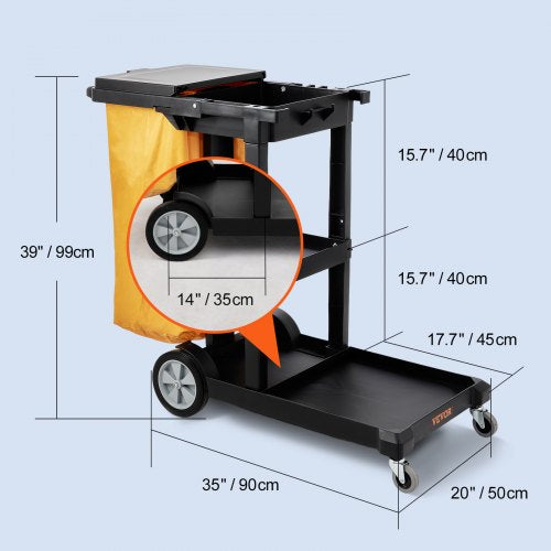 Cleaning Cart 3Shelf Commercial Janitorial Cart 200 lbs Capacity Plastic