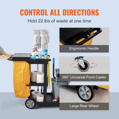 Cleaning Cart 3Shelf Commercial Janitorial Cart 200 lbs Capacity Plastic