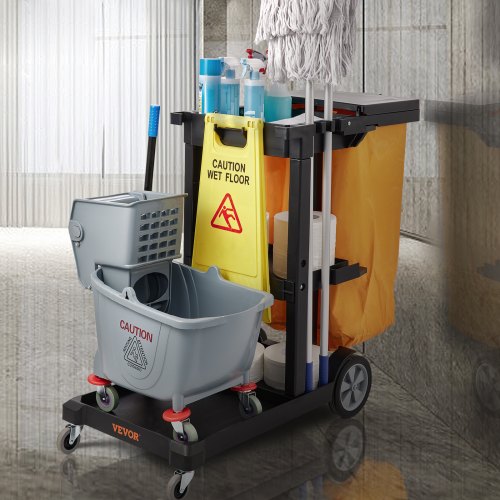 Cleaning Cart 3Shelf Commercial Janitorial Cart 200 lbs Capacity Plastic