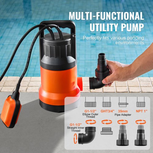 Utility Pump 1 HP 4000 GPH High Flow 31 ft Head Sump Pump Submersible