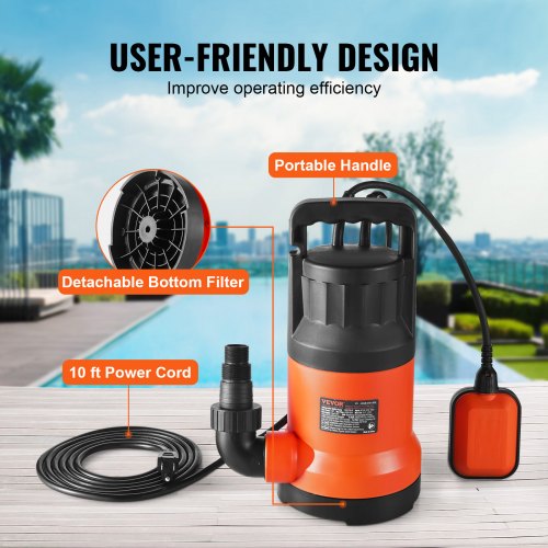 Utility Pump 1 HP 4000 GPH High Flow 31 ft Head Sump Pump Submersible