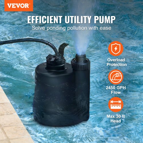 Utility Pump 13 HP 2450 GPH High Flow 30 ft Head Sump Pump Submersible
