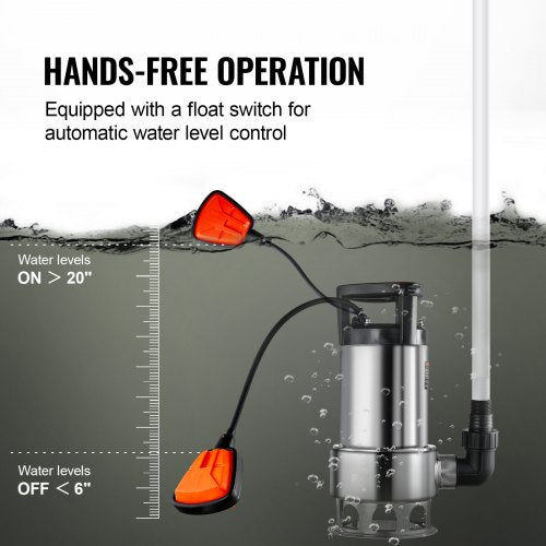 1HP Sump Pump 4020GPH 30FT Lift Stainless Steel Submersible Sludge Pump