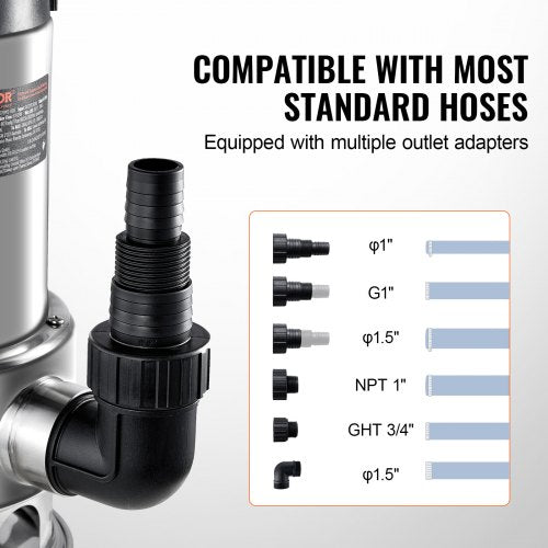 1HP Sump Pump 4020GPH 30FT Lift Stainless Steel Submersible Sludge Pump